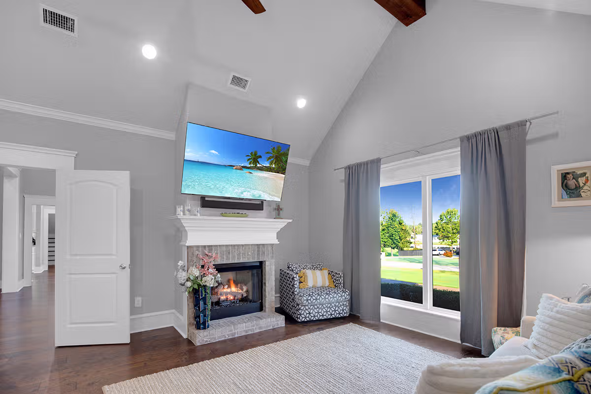 Redwater Luxury Home Master Suite Sitting Area with TV and View