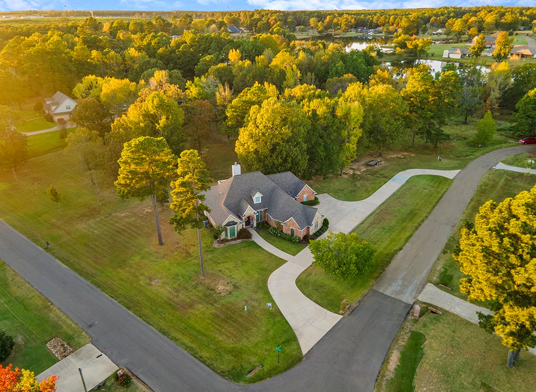 Drone Aerial of Home and Front Yard - 1 Beaver Creek Run Texarkana TX 75501