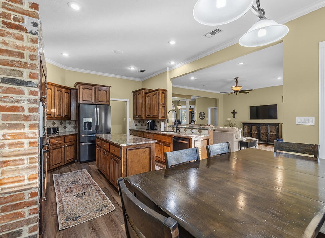 Kitchen and Breakfast Area with Pendant Lighting