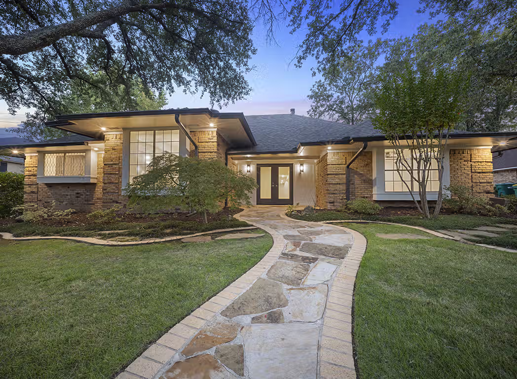 Maplecrest Back Exterior Sidewalk Path Twilight HDR Real Estate Photo