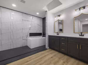 Maplecrest Primary Bath Tub With Sinks View HDR Real Estate Photo