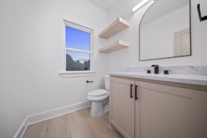 Red Lick Texas Community Bathroom Vanity and Mirror Modern Home Photos