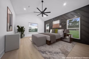 Red Lick Texas Primary Bedroom Accent Wall Modern Real Estate Photography Virtual Staging