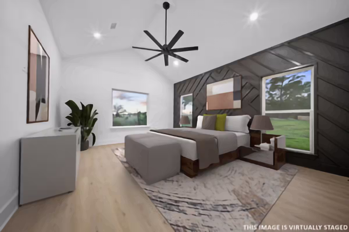 Red Lick Texas Primary Bedroom Accent Wall Modern Real Estate Photography Virtual Staging