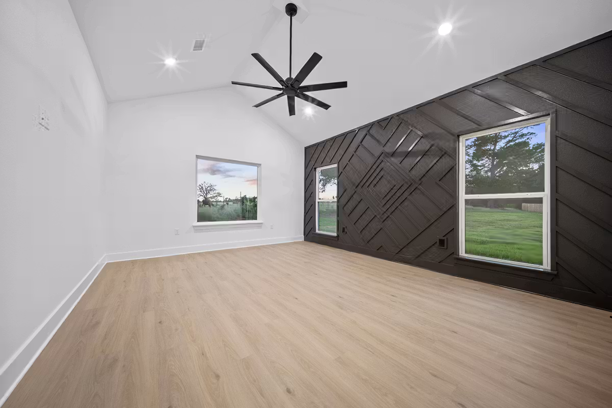 Red Lick Texas Primary Bedroom Accent Wall Modern Real Estate Photography