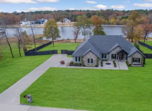 Front elevation aerial Texarkana lake home