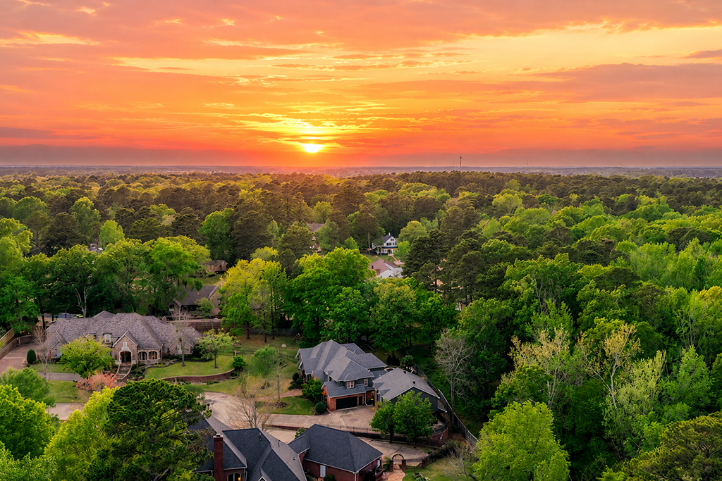 Real Estate Photography Company Stonegate Cir Texarkana Drone Sunset Horizon Neighborhood View