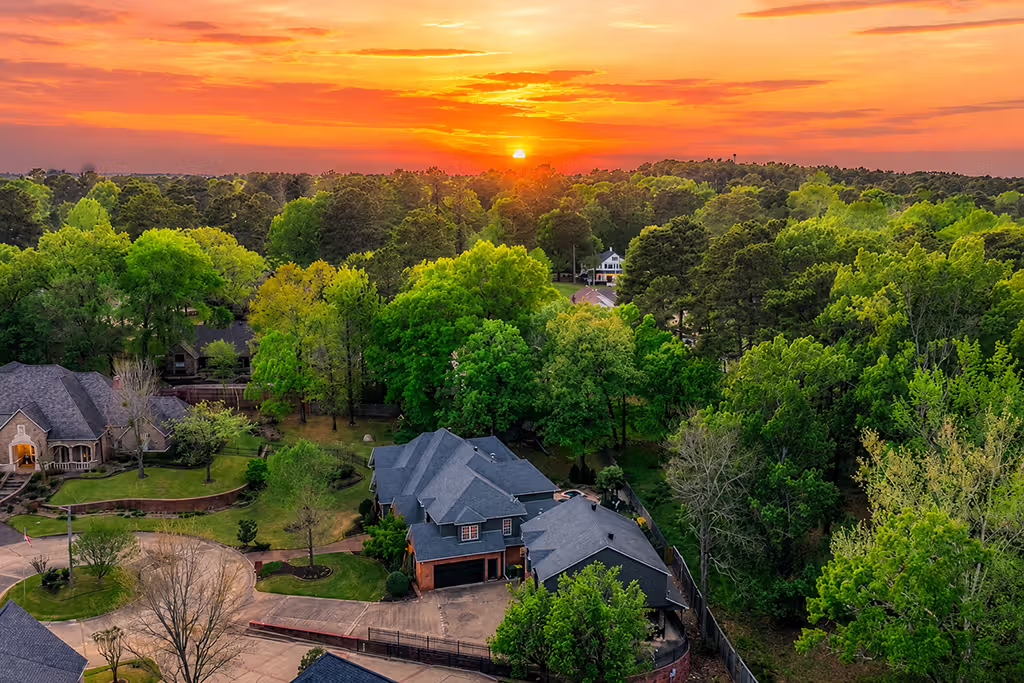 Real Estate Photography Company Stonegate Cir Texarkana Drone Sunset Rear Exterior Approach