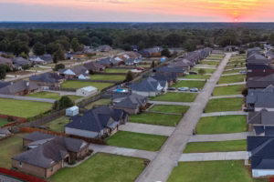 Real Estate Media Sunset Neighborhood Aerial Panorama